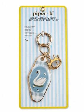 piper•k Gold Swan Keychain Bag Charm in Blue